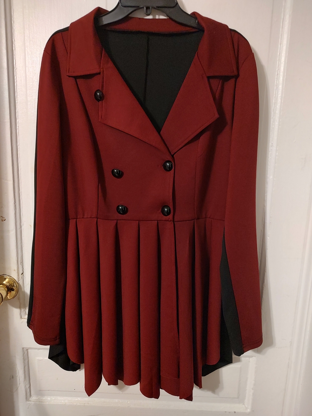 Women's Double-Breasted Pleated Red Coat Jacket